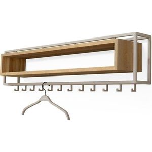Nástěnný věšák z dubového dřeva v přírodní barvě/taupe s poličkou 118 cm School – Spinder Design obraz