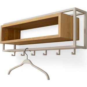 Nástěnný věšák z dubového dřeva v přírodní barvě/taupe s poličkou 78 cm School – Spinder Design obraz