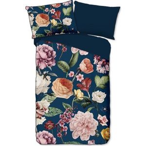 Tmavě modré povlečení na jednolůžko/prodloužené z bavlněného saténu 140x220 cm Fiori – Descanso obraz