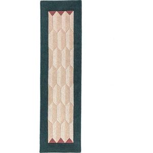 Ručně tkaný vlněný běhoun v přírodní barvě/zelenomodrý 60x230 cm Apex Border Wool – Flair Rugs obraz