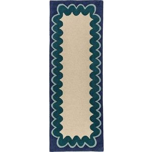 Ručně tkaný vlněný běhoun v přírodní barvě/zelenomodrý 80x230 cm Wiggle Wool – Flair Rugs obraz