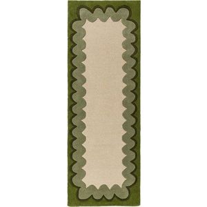 Zelený/v přírodní barvě ručně tkaný vlněný běhoun 80x230 cm Wiggle Wool – Flair Rugs obraz