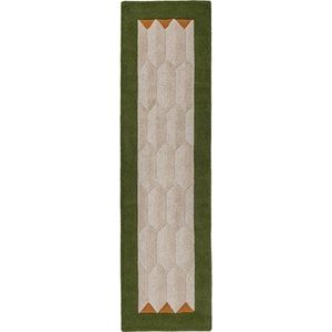 Zelený/v přírodní barvě ručně tkaný vlněný běhoun 60x230 cm Apex Border Wool – Flair Rugs obraz