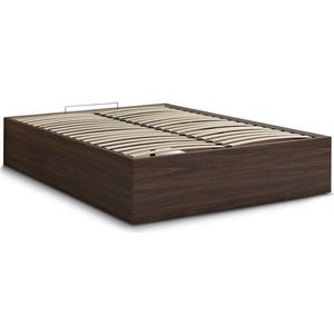 Tmavě hnědá dvoulůžková postel z dřevotřísky v dekoru břízy s úložným prostorem/bez čela s roštem 140x190 cm Mara – Bobochic Paris obraz