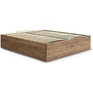 Hnědá dvoulůžková postel z dřevotřísky v dekoru břízy s úložným prostorem/bez čela s roštem 140x190 cm Mara – Bobochic Paris obraz