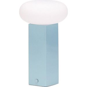 Modrá kovová LED stmívatelná stolní lampa se skleněným stínidlem (výška 20 cm) Low – Hübsch obraz