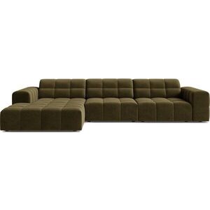 Khaki sametová rohová pohovka (levý roh/s lenoškou) Chicago – Cosmopolitan Design obraz