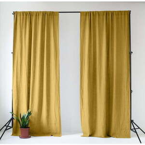 Žlutý lněný závěs 140x300 cm Lemon Curry – Linen Tales obraz