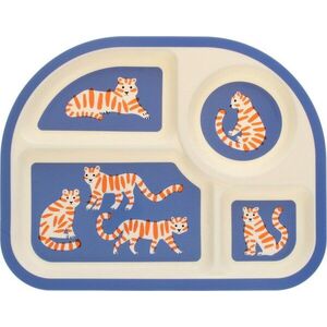 Modrý/béžový plastový dětský talíř 21x27 cm Tiger – Rex London obraz