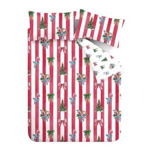Červené/bílé povlečení na dvoulůžko/prodloužené 230x220 cm Christmas Stripe – Catherine Lansfield obraz