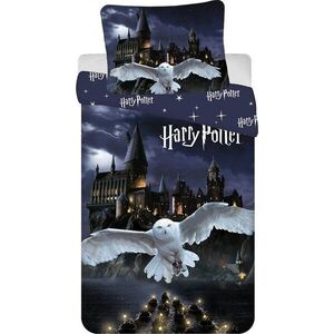 Tmavě modré/šedé bavlněné dětské povlečení na jednolůžko 200x140 cm Harry Potter "Hogwarts Night" – Jerry Fabrics obraz
