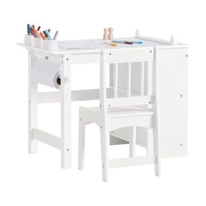 SoBuy STŮL S 1 DĚTSKOU ŽIDLÍ a 2 policemi Bílá 80x50x65.5cm Nordický obraz