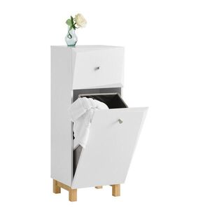 SoBuy KOUPELNOVÁ SKŘÍŇKA S KOŠEM NA PRÁDLO a 1 zásuvkou Bílá 34x30x90cm Nordický obraz