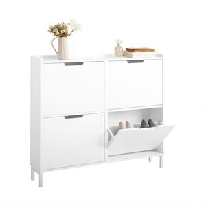 SoBuy BOTNÍK se 4 dveřmi Bílá 100x19x91cm Minimalistický obraz