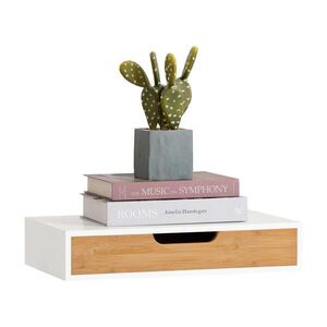 SoBuy POLIČKA SE ZÁSUVKOU Bílá 40x25x8cm Minimalistický obraz