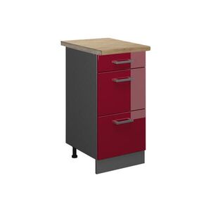Vicco SPODNÍ SKŘÍŇKA KUCHYŇSKÉ LINKY R-Line Červená vysoký lesk 40 cm se zásuvkami, PD Dub obraz