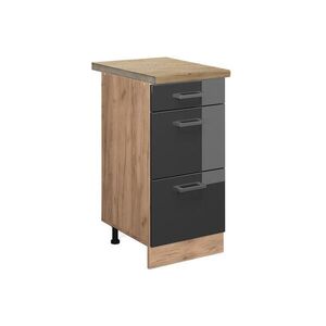 Vicco SPODNÍ SKŘÍŇKA KUCHYŇSKÉ LINKY R-Line Antracitový vysoký lesk 40 cm se zásuvkami, PD Dub obraz