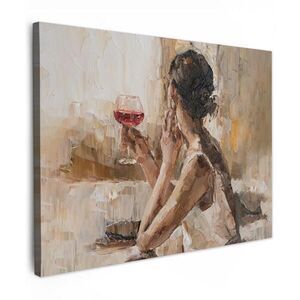 MuchoWow OBRAZ NA PLÁTNĚ Olejomalba - Žena - Víno 40x30 cm obraz