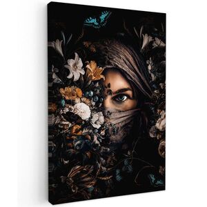MuchoWow OBRAZ NA PLÁTNĚ Žena - luxus - květiny - motýl - portrét 80x120 cm obraz