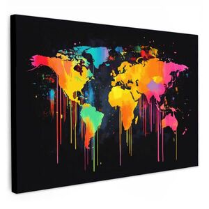 MuchoWow OBRAZ NA PLÁTNĚ Mapa světa - Barvy - Barevné - Graffiti - Svět 60x40 cm obraz