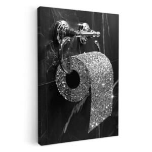 MuchoWow OBRAZ NA PLÁTNĚ WC - Toaletní papír - Černá a bílá - Třpytky 80x120 cm obraz
