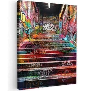 MuchoWow OBRAZ NA PLÁTNĚ Schody - Graffiti - Barvy - Umění 60x80 cm obraz