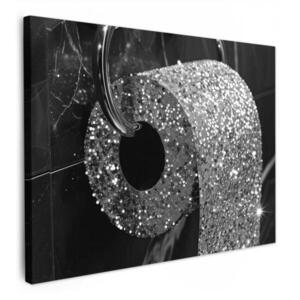 MuchoWow OBRAZ NA PLÁTNĚ WC - Toaletní papír - Černá a bílá - Třpytky 80x60 cm obraz