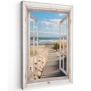 MuchoWow OBRAZ NA PLÁTNĚ Okno - Moře - Pobřeží - Příroda - výhled - Pláž - Waddenské moře 60x90 cm obraz