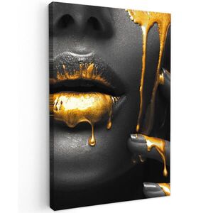 MuchoWow OBRAZ NA PLÁTNĚ Žena - černá - zlatá - obličej - rty 40x60 cm obraz