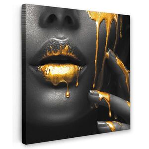 MuchoWow OBRAZ NA PLÁTNĚ Žena - černá - zlatá - obličej - rty 20x20 cm obraz