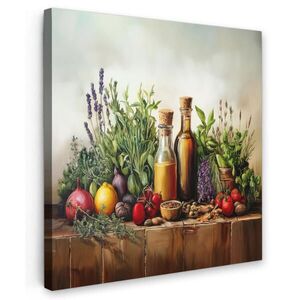 MuchoWow OBRAZ NA PLÁTNĚ Zátiší - Bylinky - Koření - Ovoce - Barevné 50x50 cm obraz