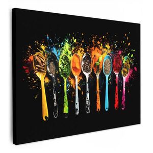 MuchoWow OBRAZ NA PLÁTNĚ Lžičky - koření - moderní - graffiti - barva - barevné 80x60 cm obraz