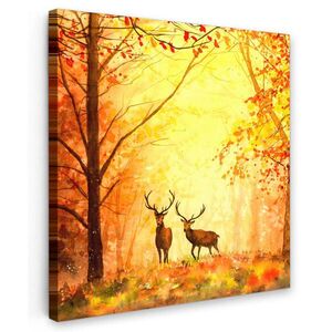 MuchoWow OBRAZ NA PLÁTNĚ Příroda - Olejové barvy - Jelen - Zvířata - Podzim - Oranžová 50x50 cm obraz
