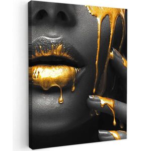 MuchoWow OBRAZ NA PLÁTNĚ Žena - černá - zlatá - obličej - rty 60x80 cm obraz