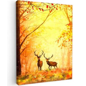 MuchoWow OBRAZ NA PLÁTNĚ Příroda - Olejové barvy - Jelen - Zvířata - Podzim - Oranžová 30x40 cm obraz