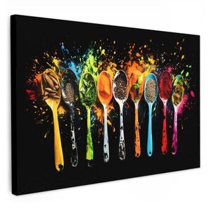 MuchoWow OBRAZ NA PLÁTNĚ Lžičky - koření - moderní - graffiti - barva - barevné 60x40 cm obraz