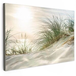 MuchoWow OBRAZ NA PLÁTNĚ Duny s bahenní trávou pod sluncem v německém národním parku Schleswig-Holsteinisches Wattenmeer 90x60 cm obraz
