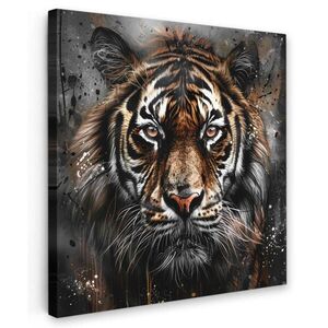 MuchoWow OBRAZ NA PLÁTNĚ Tygr - Zvířata - Portrét - Luxusní - Černá 50x50 cm obraz