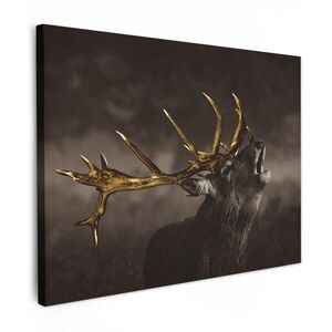 MuchoWow OBRAZ NA PLÁTNĚ Jelen - černý - zlatý 80x60 cm obraz