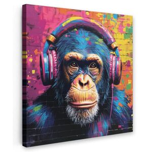 MuchoWow OBRAZ NA PLÁTNĚ Graffiti - Šimpanz - Street art - Sluchátka - Opice 20x20 cm obraz