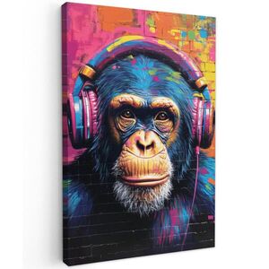 MuchoWow OBRAZ NA PLÁTNĚ Graffiti - Šimpanz - Street art - Sluchátka - Opice 40x60 cm obraz
