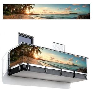 MuchoWow BALKONOVÁ ZÁSTĚNA Pláž - palmy - oceán - západ slunce 500x85 cm obraz