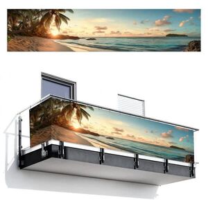 MuchoWow BALKONOVÁ ZÁSTĚNA Pláž - palmy - oceán - západ slunce 500x110 cm obraz