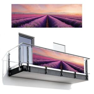 MuchoWow BALKONOVÁ ZÁSTĚNA Levandulové pole - Západ slunce - Fialová - Květiny 300x100 cm obraz