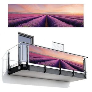 MuchoWow BALKONOVÁ ZÁSTĚNA Levandulové pole - Západ slunce - Fialová - Květiny 300x95 cm obraz