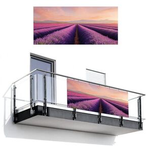 MuchoWow BALKONOVÁ ZÁSTĚNA Levandulové pole - Západ slunce - Fialová - Květiny 200x90 cm obraz