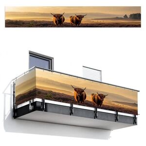 MuchoWow BALKONOVÁ ZÁSTĚNA Skotští horalé - Vřesoviště - Krajina - Zvířata 500x80 cm obraz