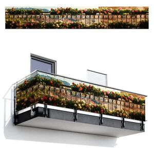 MuchoWow BALKONOVÁ ZÁSTĚNA Květiny - Plot - Krajina města - Léto 500x80 cm obraz