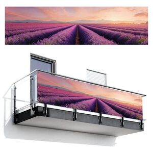 MuchoWow BALKONOVÁ ZÁSTĚNA Levandulové pole - Západ slunce - Fialová - Květiny 300x75 cm obraz