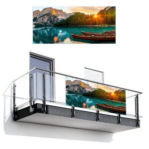 MuchoWow BALKONOVÁ ZÁSTĚNA Jezero - Hory - Západ slunce - Loď 200x90 cm obraz